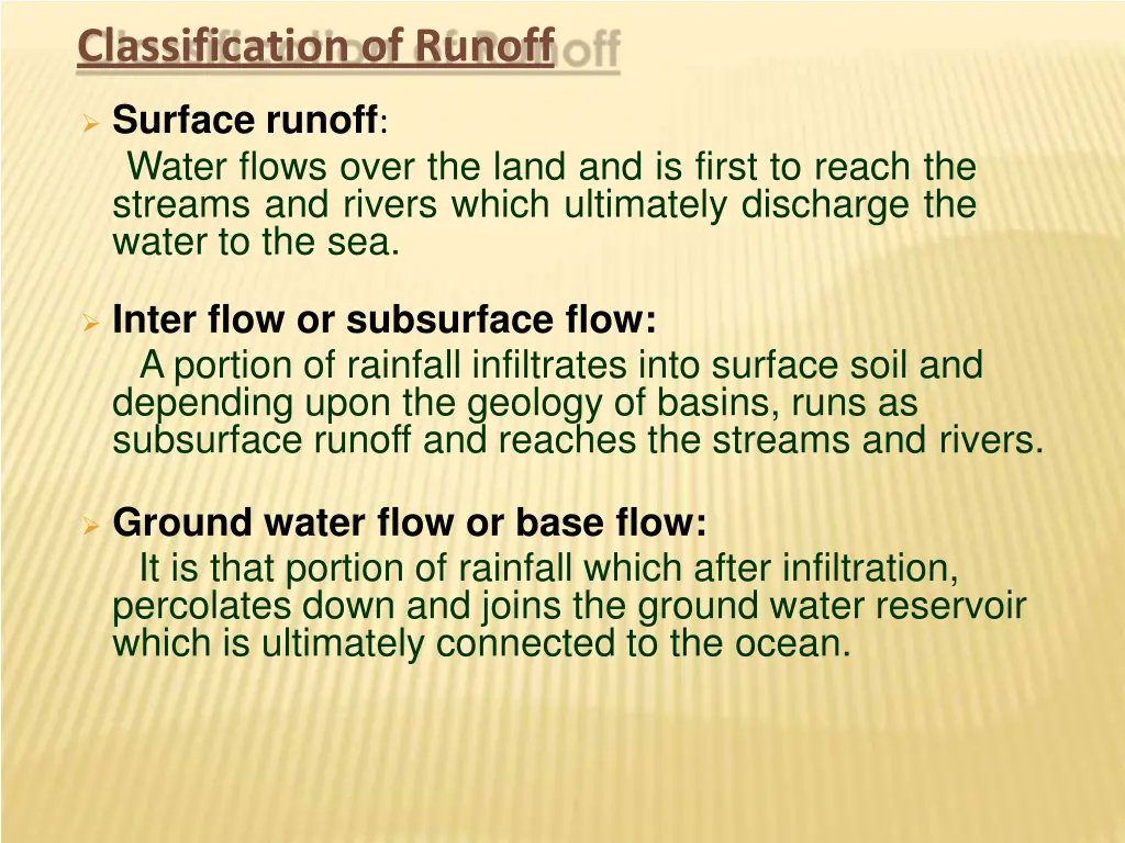 classification of runoff