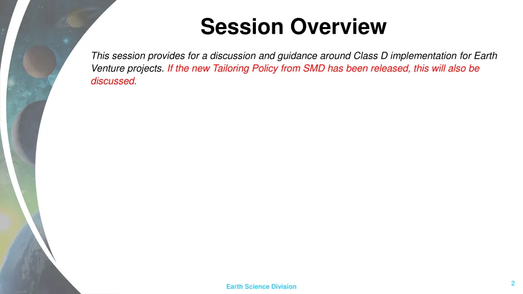 session overview