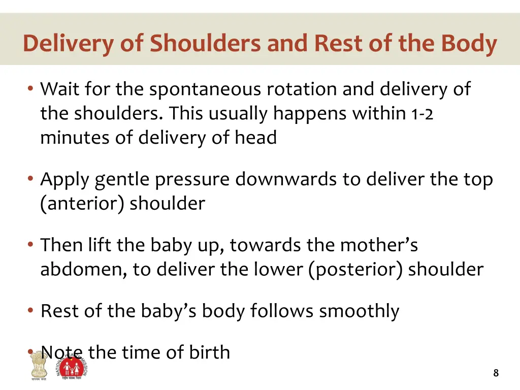 delivery of shoulders and rest of the body