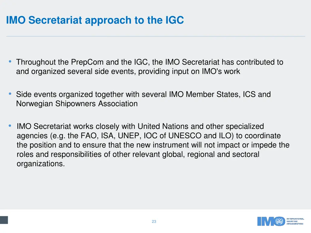 imo secretariat approach to the igc