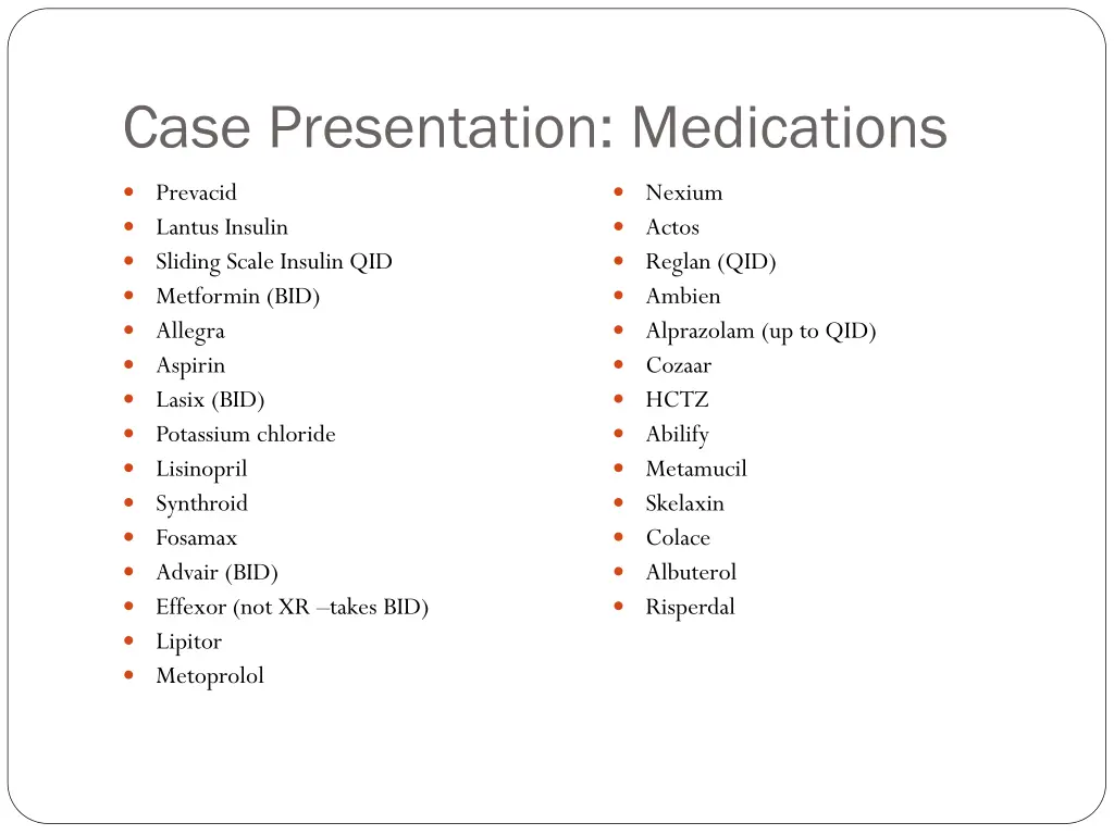 case presentation medications