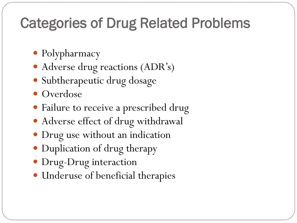 categories of drug related problems categories