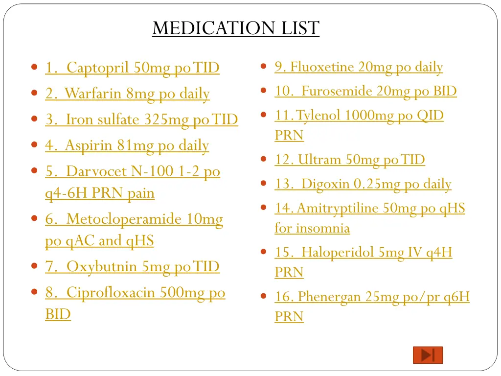 medication list