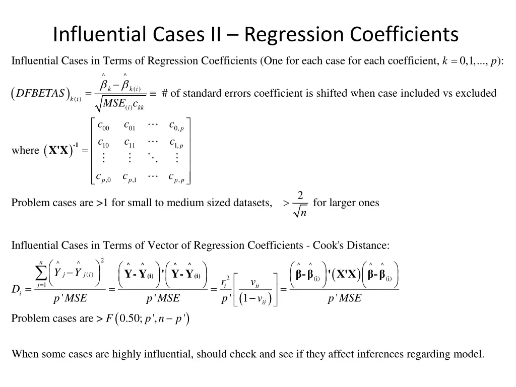 influential cases ii regression coefficients