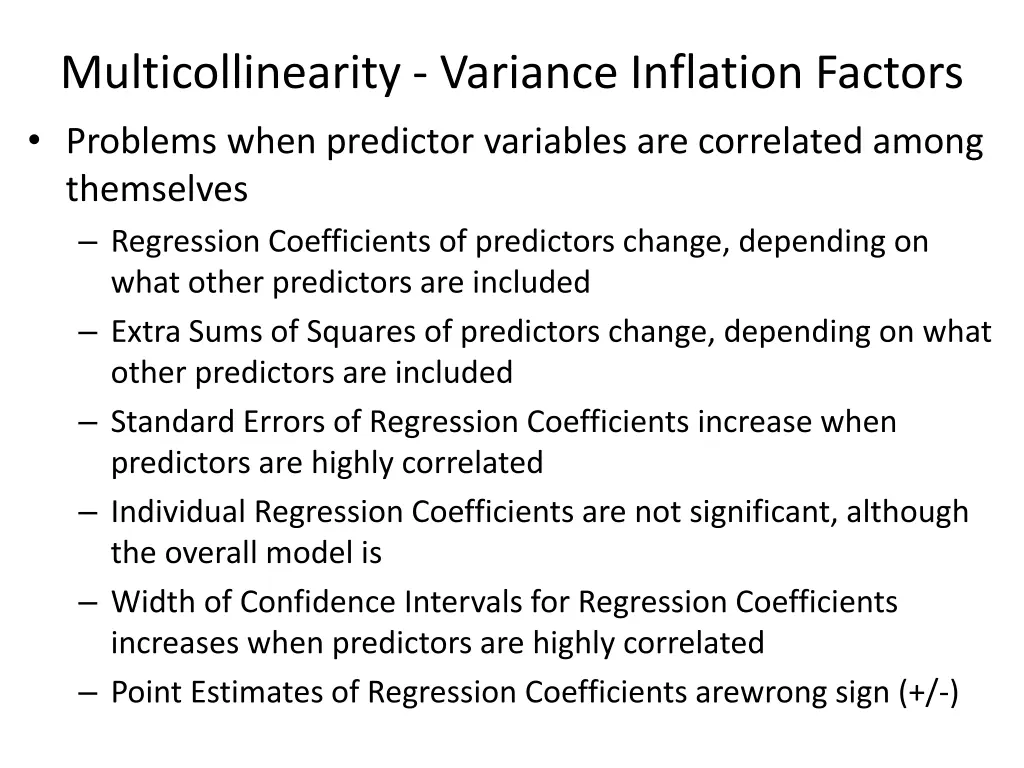 multicollinearity variance inflation factors