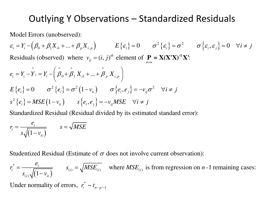 outlying y observations standardized residuals