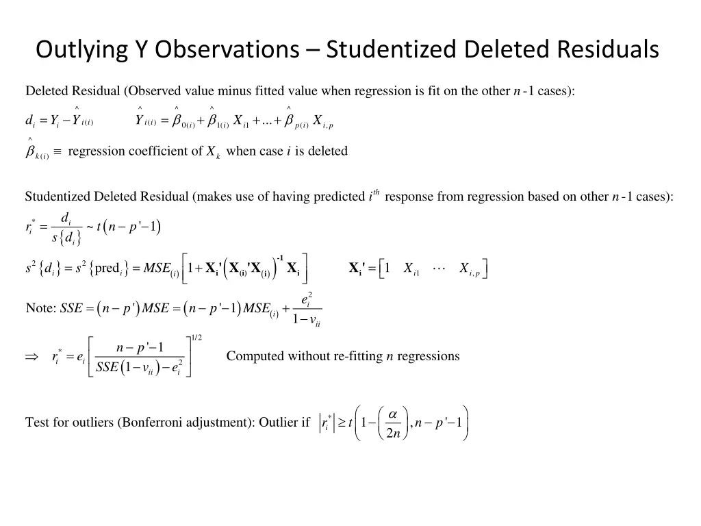 outlying y observations studentized deleted