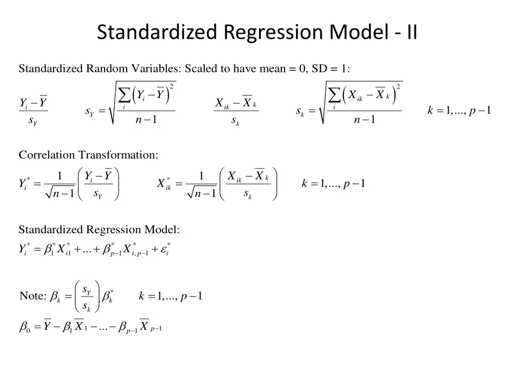 standardized regression model ii