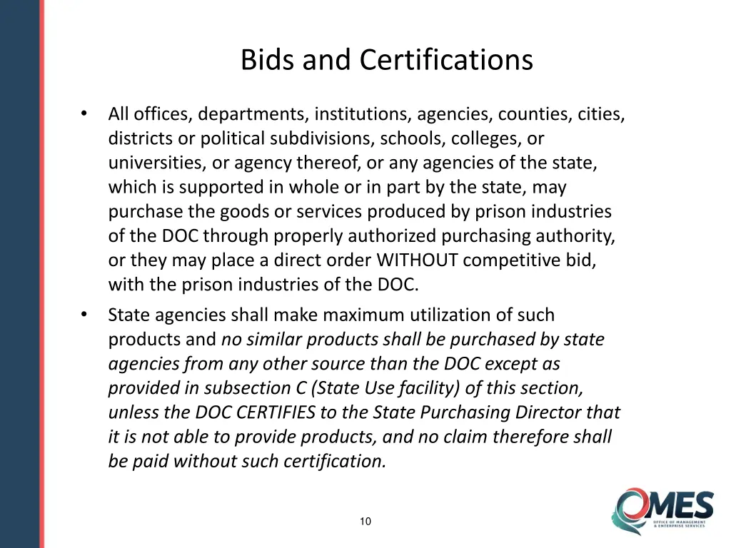 bids and certifications