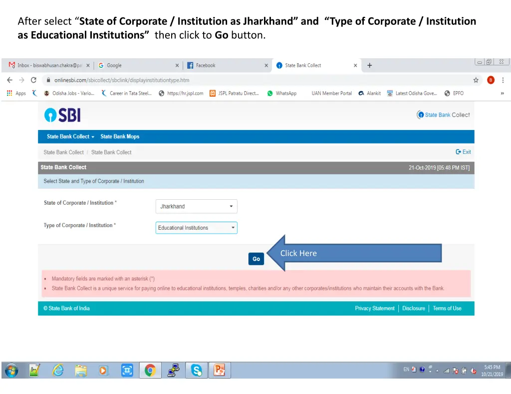 after select state of corporate institution