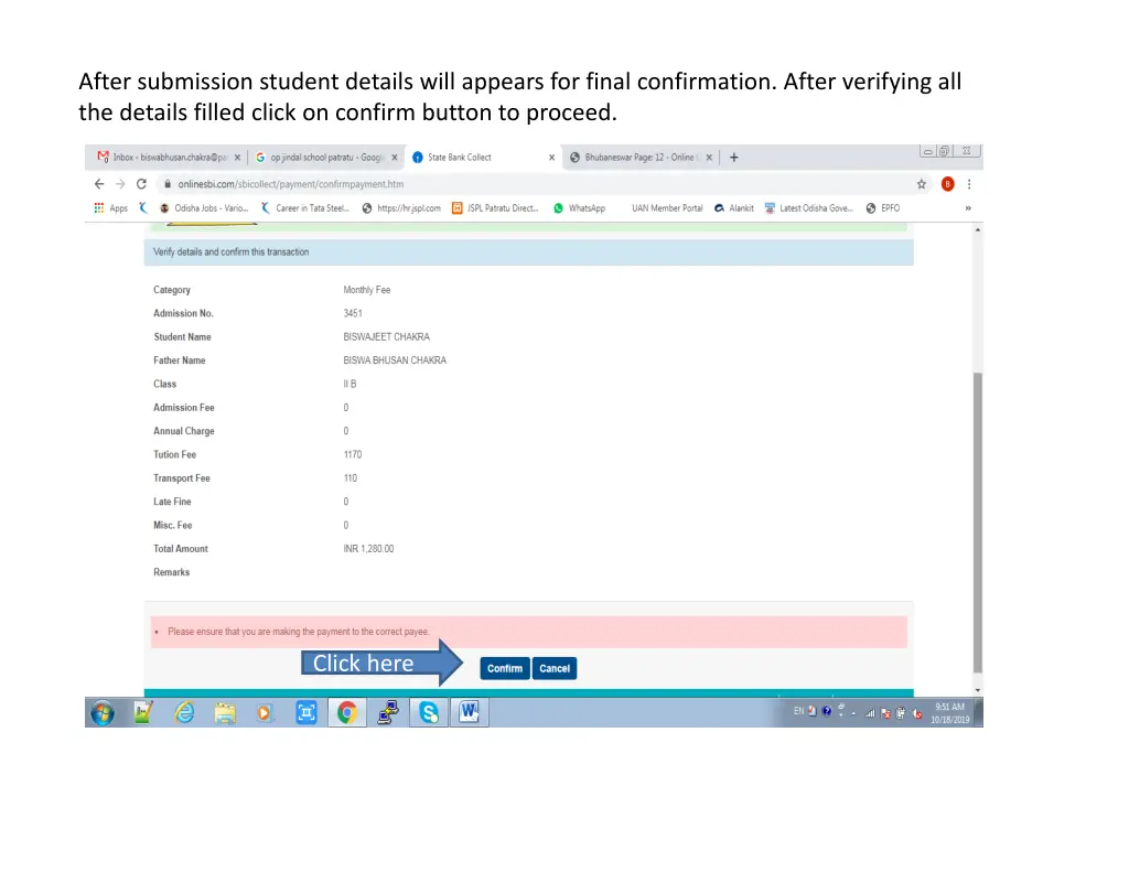 after submission student details will appears