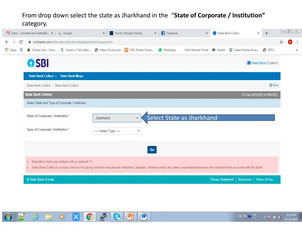 from drop down select the state as jharkhand