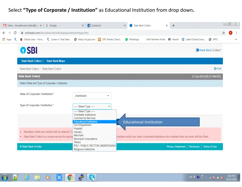 select type of corporate institution