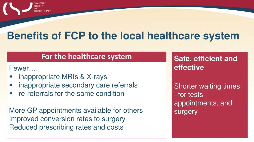 benefits of fcp to the local healthcare system