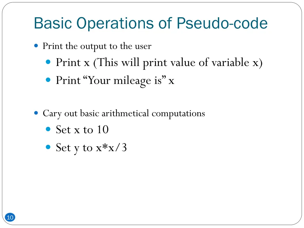 basic operations of pseudo code 1