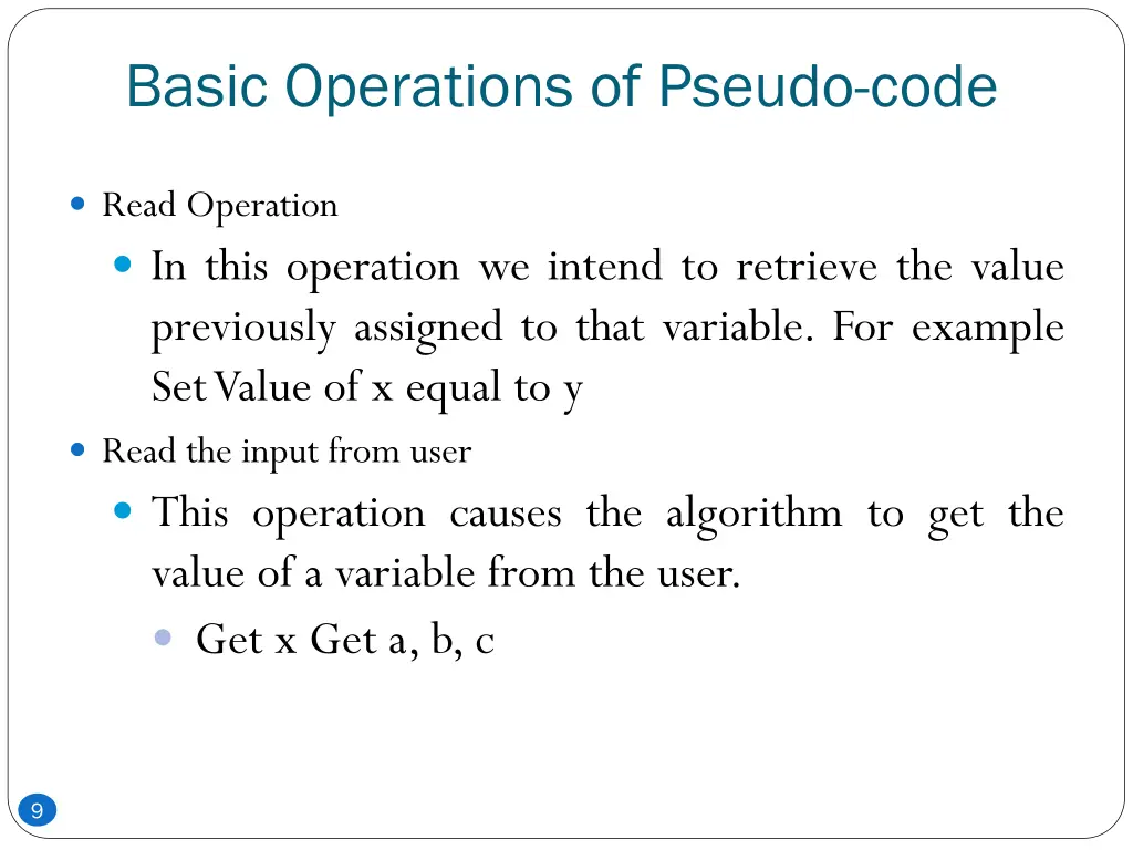 basic operations of pseudo code