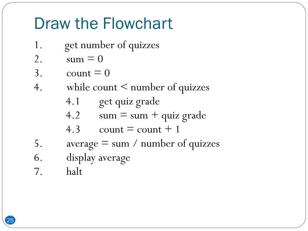 draw the flowchart 1 get number of quizzes