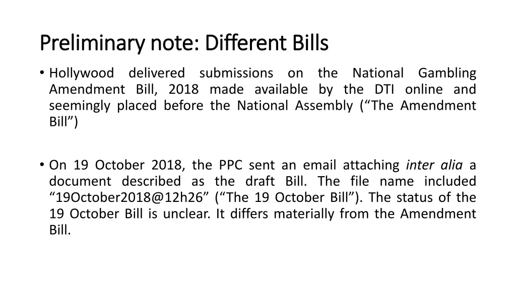 preliminary note different bills preliminary note