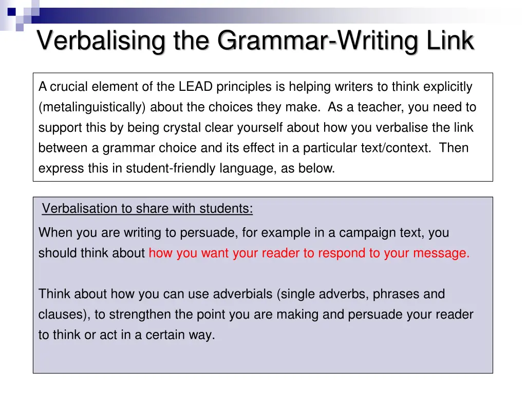 verbalising the grammar writing link