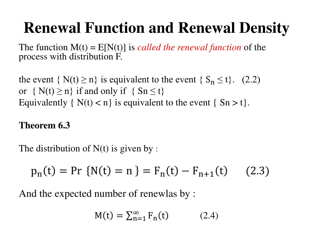 renewal function and renewal density