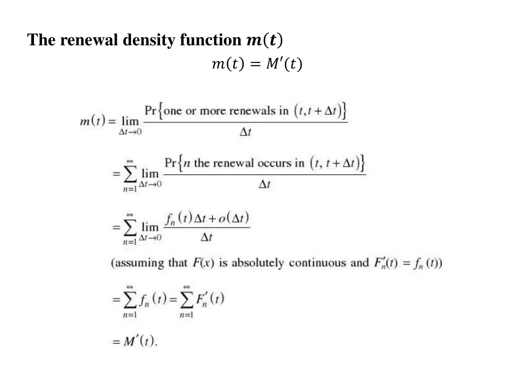 the renewal density function