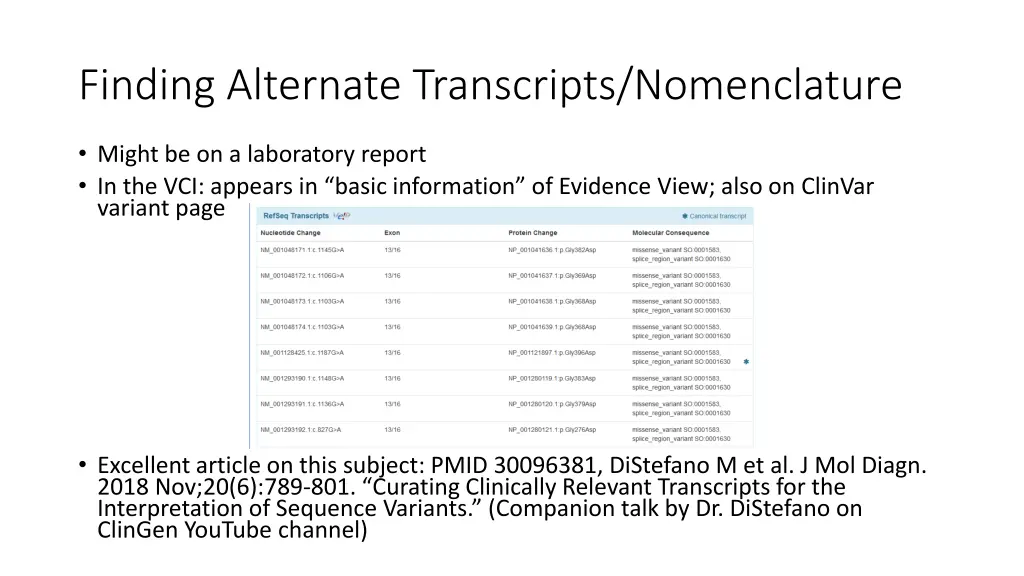 finding alternate transcripts nomenclature