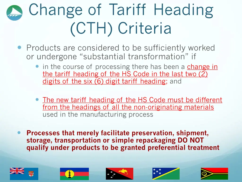 change of tariff heading cth criteria