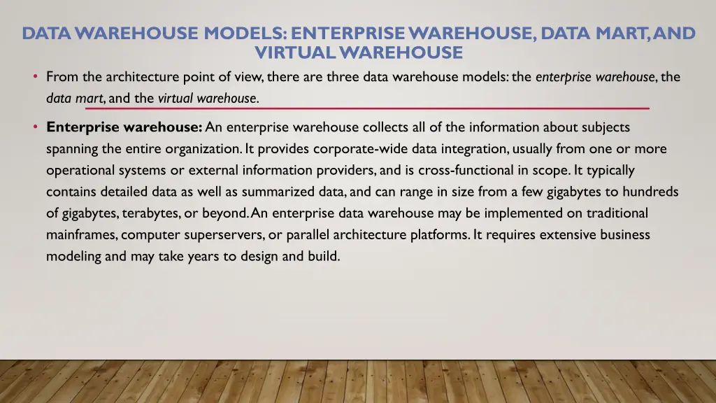 data warehouse models enterprise warehouse data