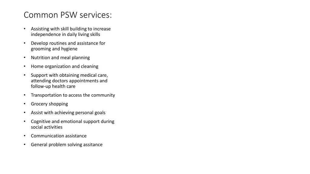 common psw services