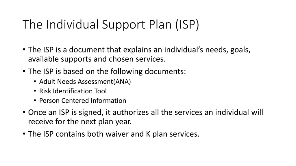 the individual support plan isp