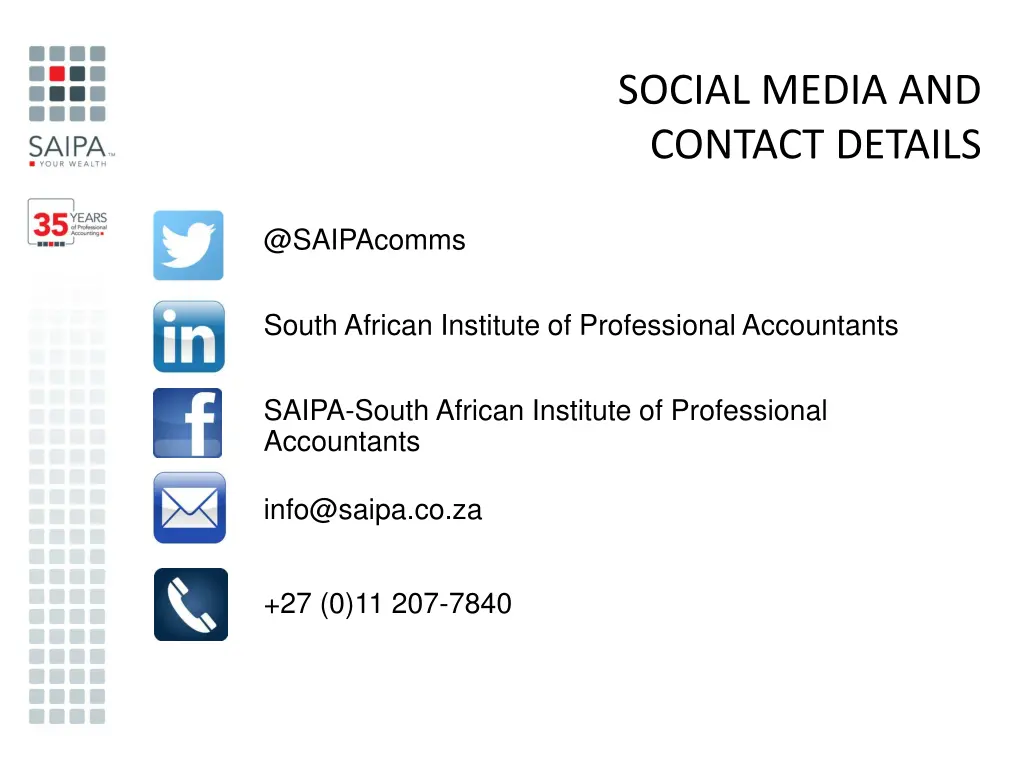 social media and contact details