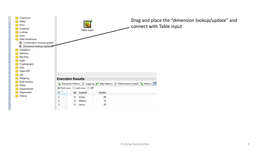 drag and place the dimension lookup update