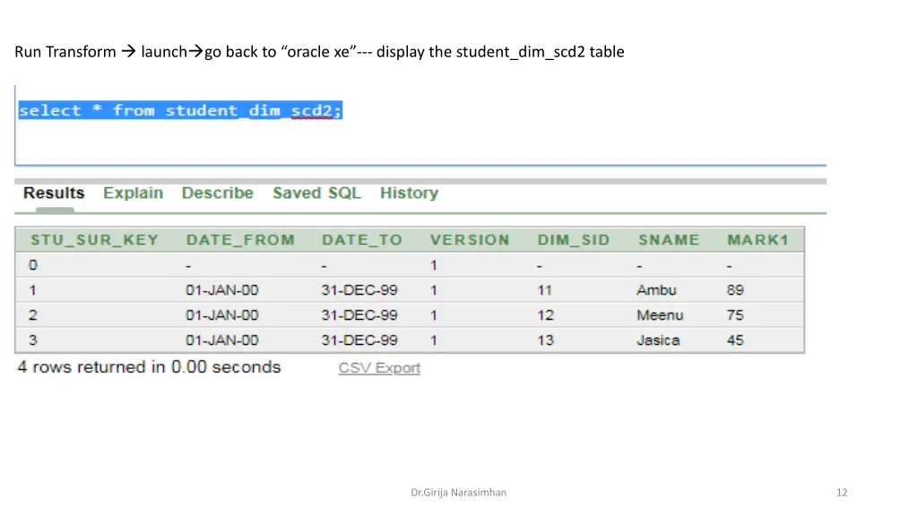 run transform launch go back to oracle xe display