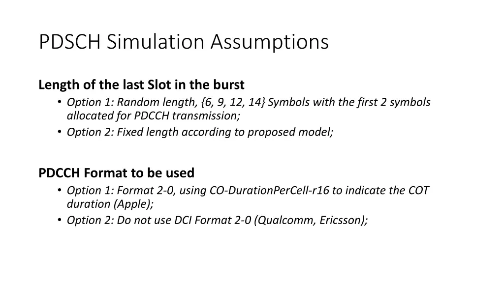 pdsch simulation assumptions 1