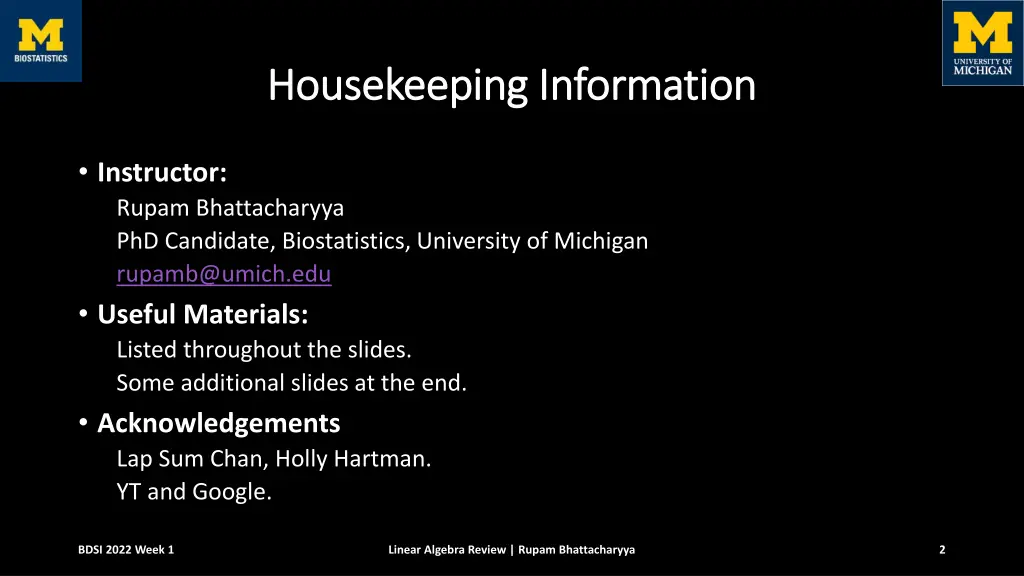 housekeeping information housekeeping information