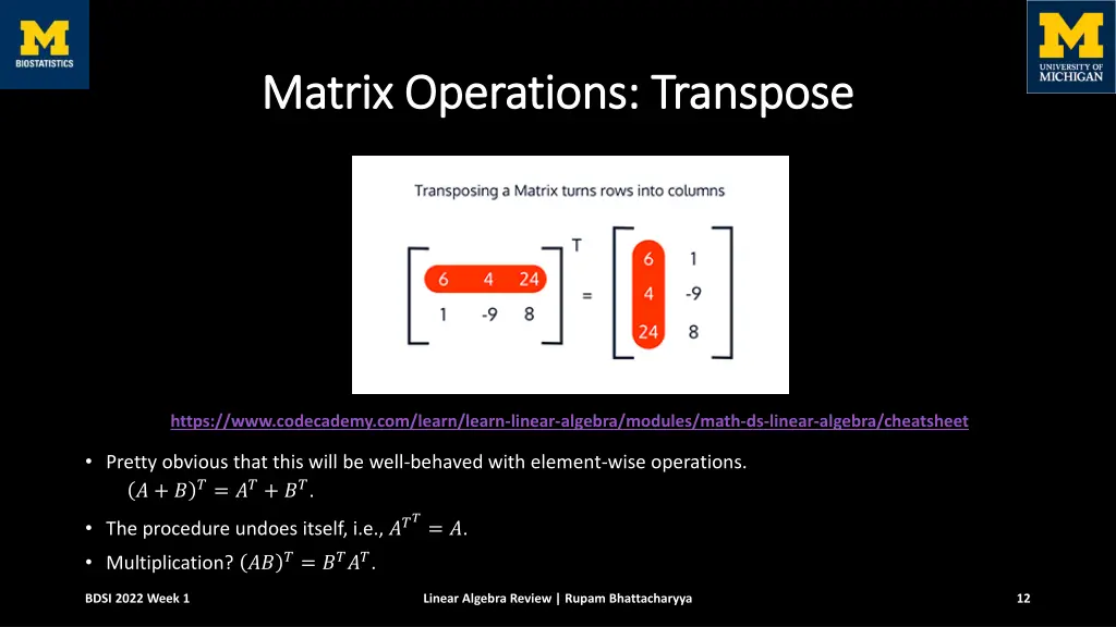 matrix operations transpose matrix operations