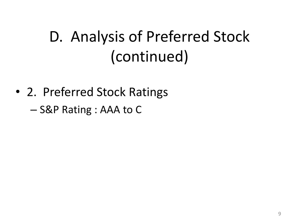 d analysis of preferred stock continued