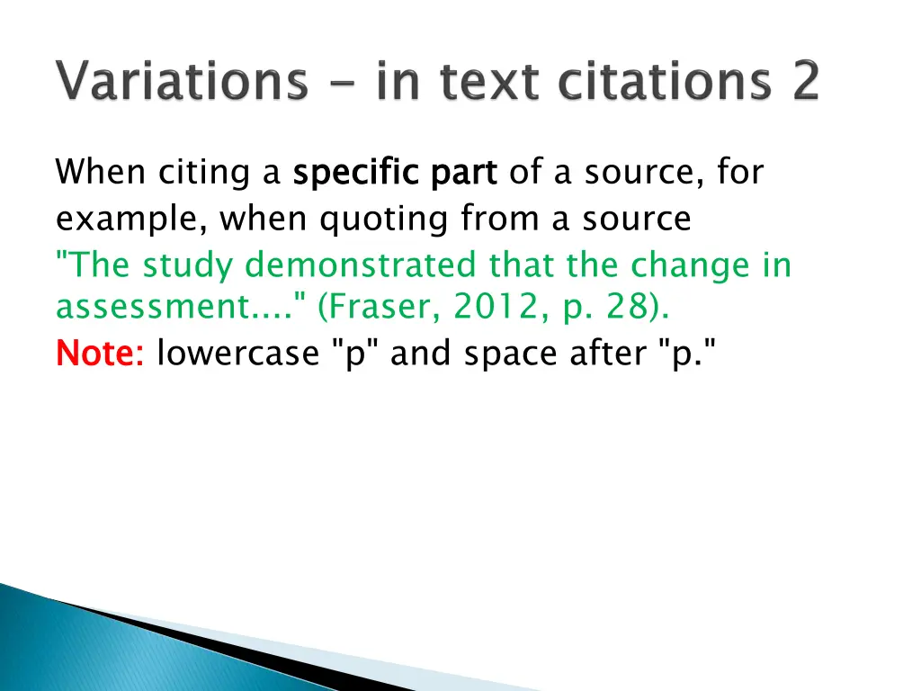 when citing a specific part example when quoting