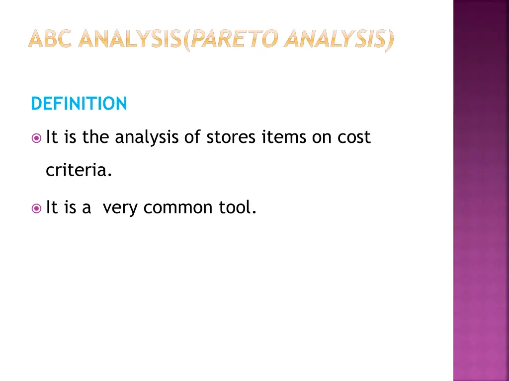 abc analysis pareto analysis