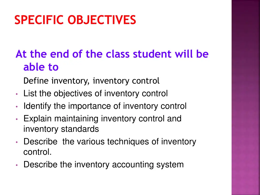 specific objectives