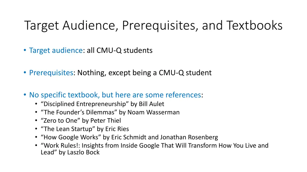 target audience prerequisites and textbooks