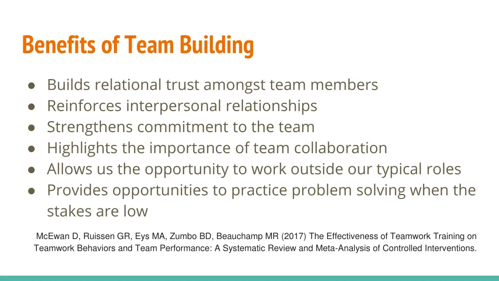 benefits of team building