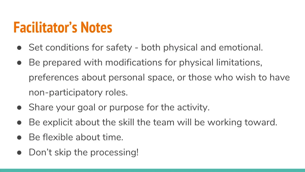 facilitator s notes set conditions for safety