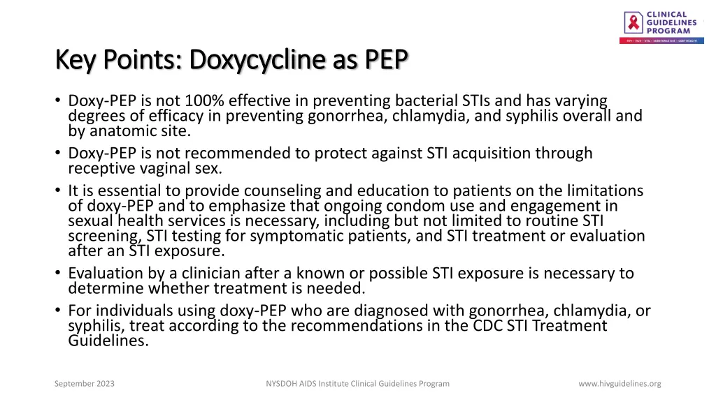 key points doxycycline as pep key points