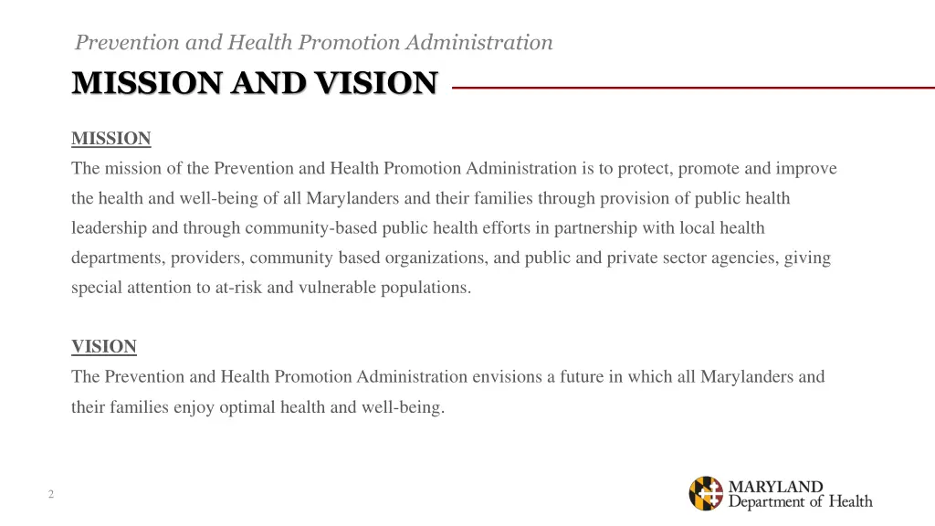 prevention and health promotion administration