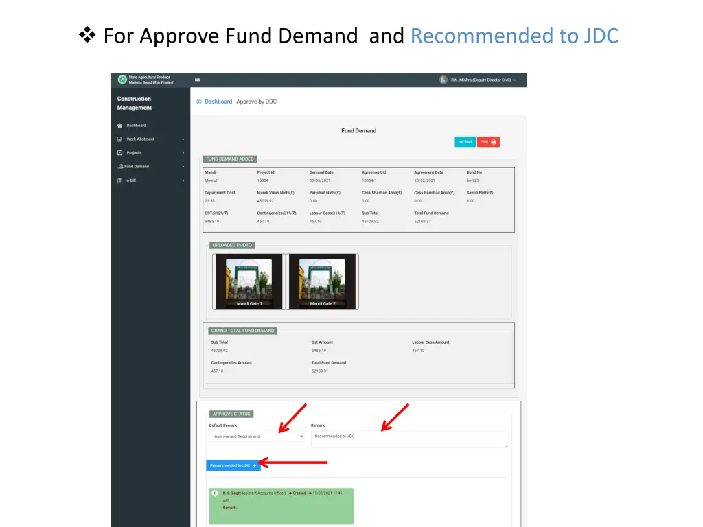 for approve fund demand and recommended to jdc