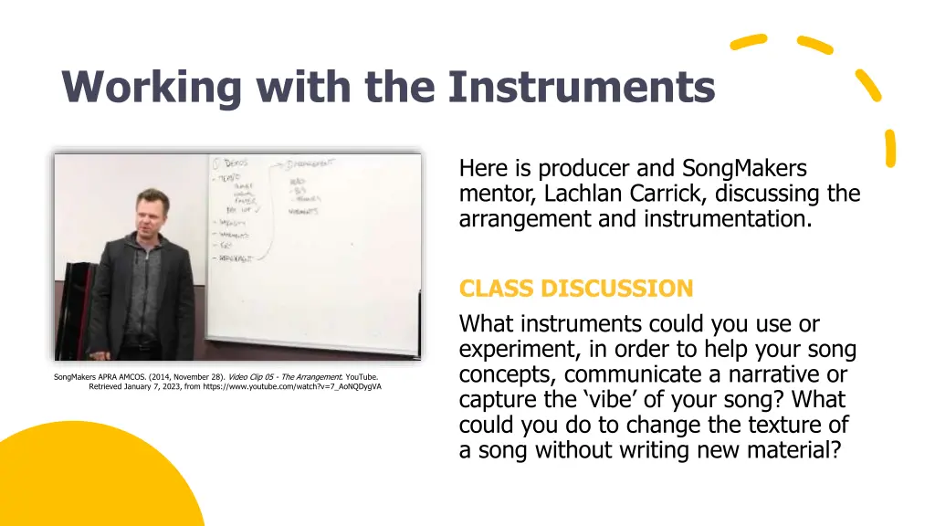 working with the instruments