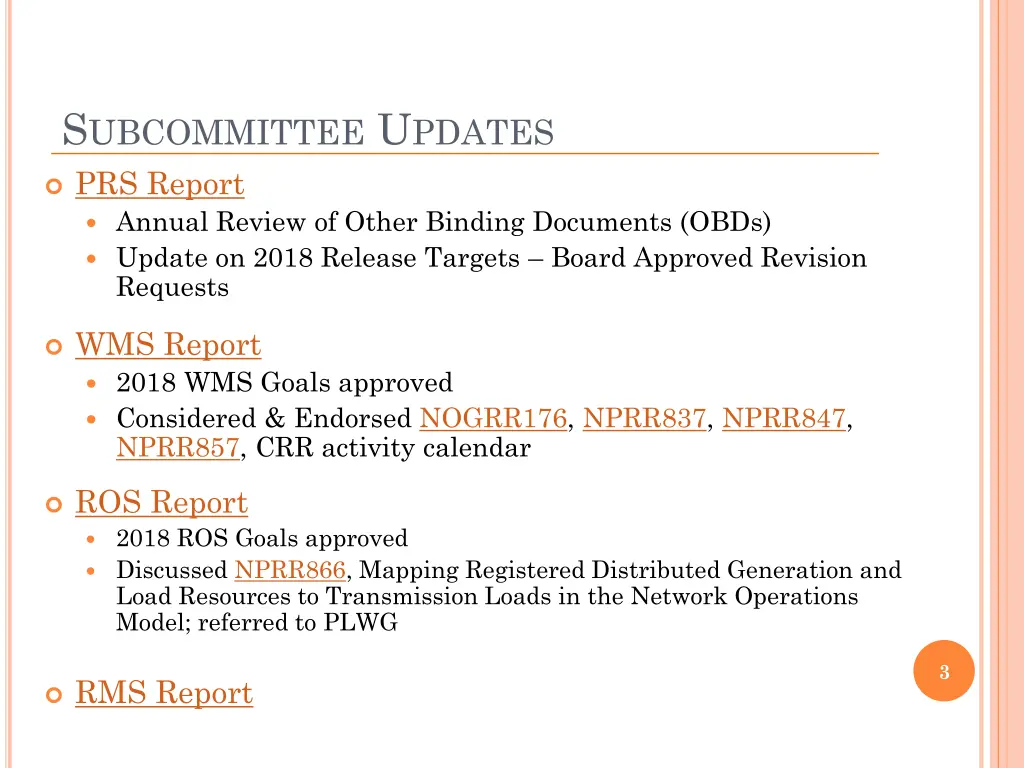 s ubcommittee u pdates prs report annual review