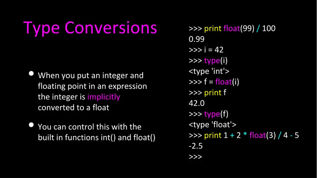 type conversions