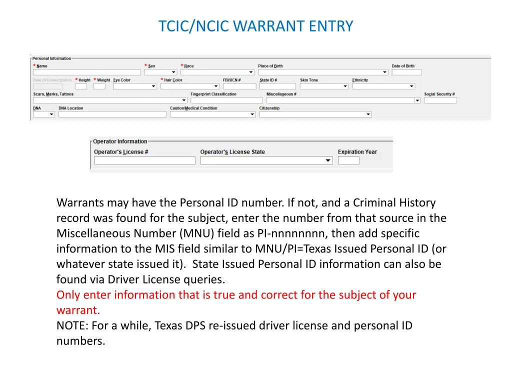 tcic ncic warrant entry 12